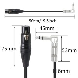 PNGKNYOCN 1/4 to XLR Cable 90 Degree Right Angle 6.35 mm TRS Male Plug to XLR Female Jack Audio Stereo Microphone Cable for Speakers, Stage, DJ and More（50cm）