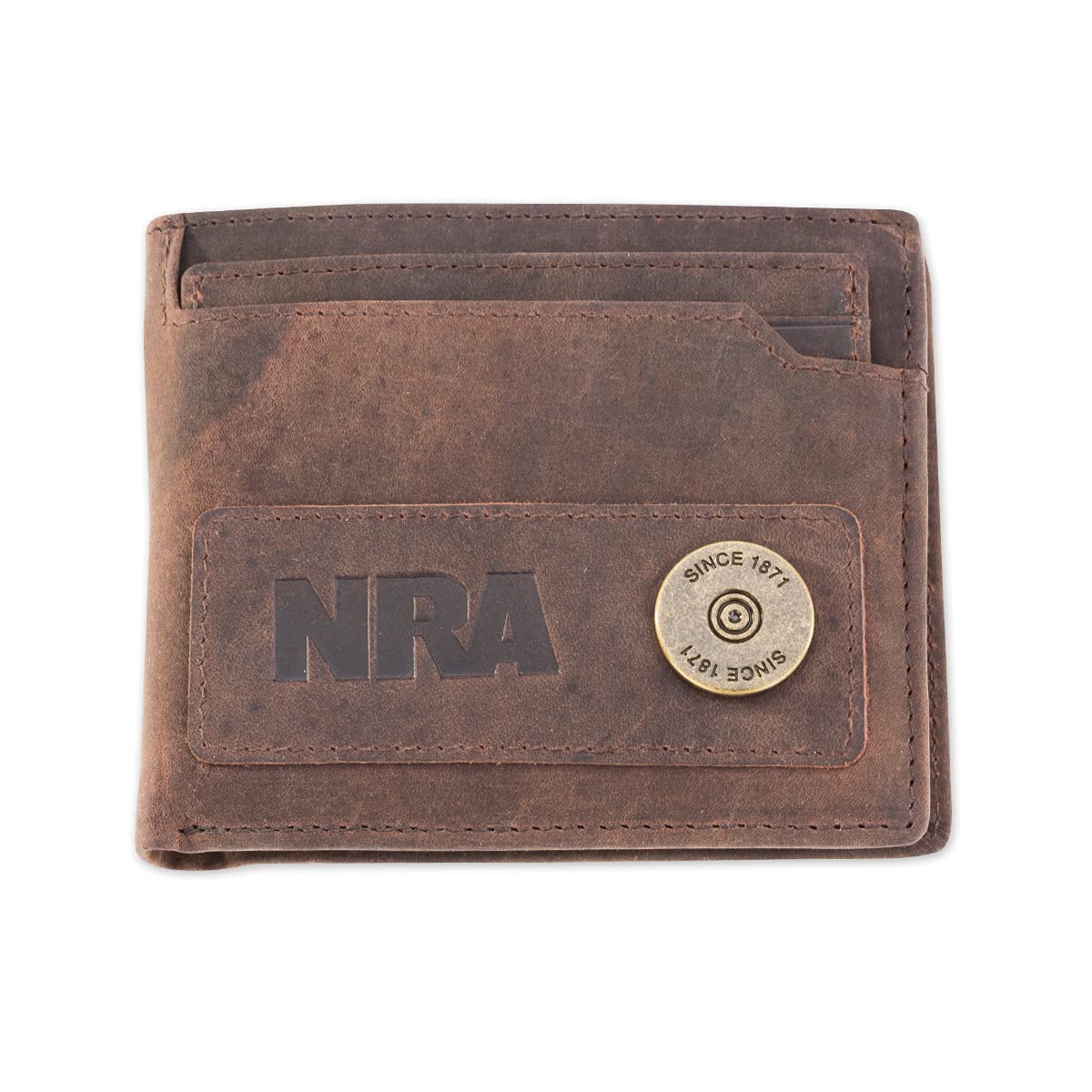 NRA 5-in-1 RFID-Blocking Wallet, Bifold Leather Card Holder Wallet, Brown