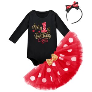 IBTOM CASTLE First 1st Birthday Outfit Girl Cake Smash Wild One Bodysuit Romper +Sequin Polka Dots Tulle Tutu Dress +Headband One Year Old Birthday Party Clothes Black-my 1st birthday 1 Year