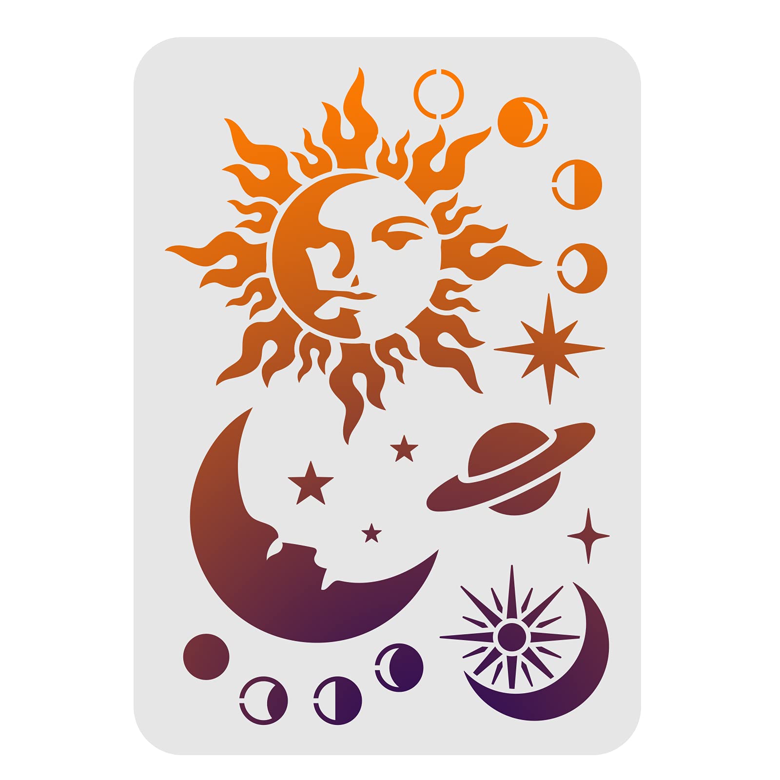 FINGERINSPIRE Moon Sun Planet Stencil Decoration Template 29.7x21cm/11.6x8.3 inch Plastic Space Planet Stars Drawing Painting Stencils Rectangle Reusable Stencils for Painting and DIY Projects