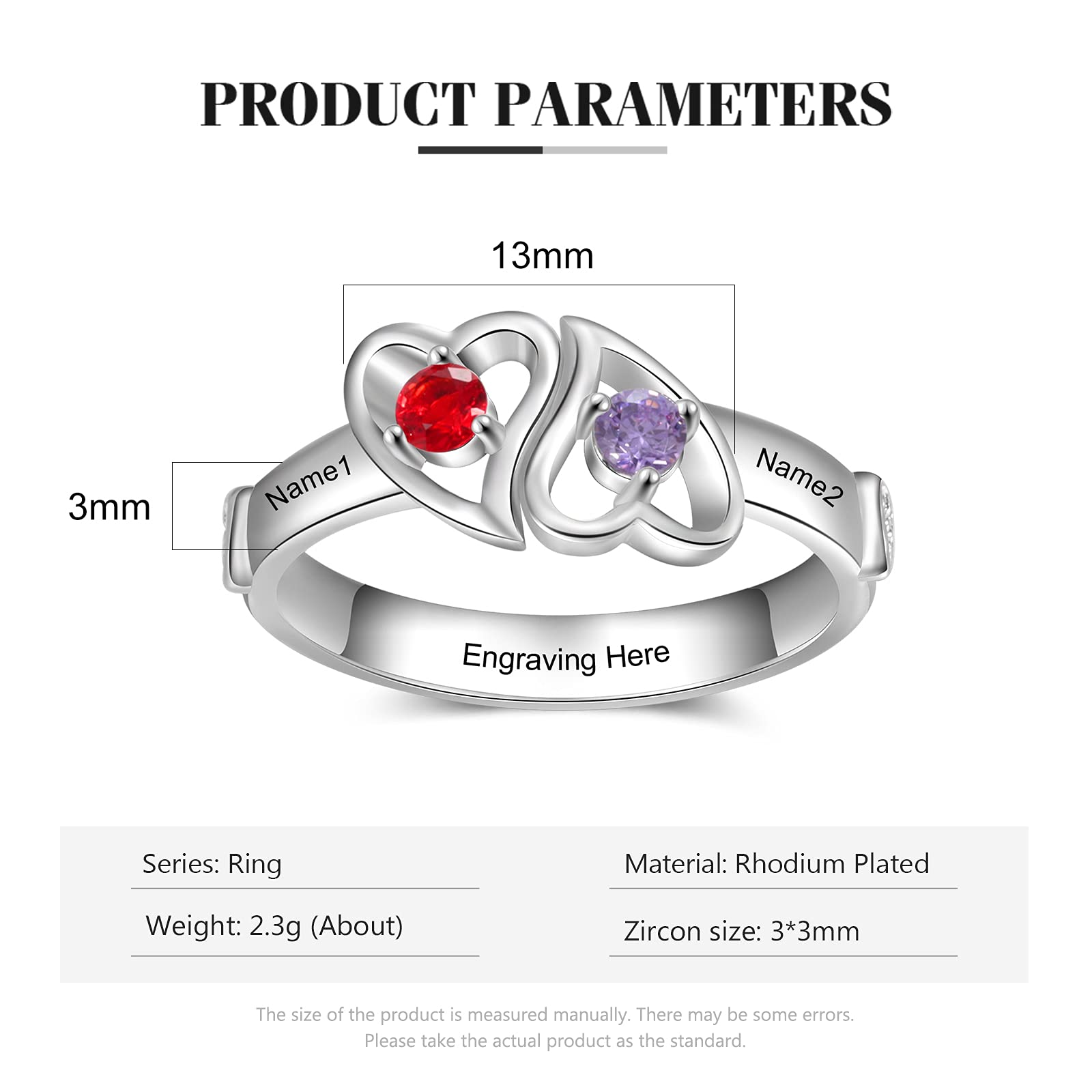 Zomodia Promise Rings for Her with 2 Simulated Birthstones Personalized Names Jewelry for Couples Women Engagement Heart Rings for Mother Daughter (9)