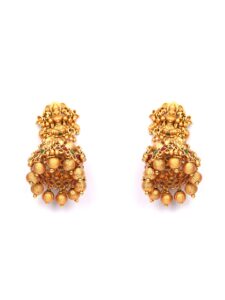 priyaasi golden traditional indian jhumka earring for women | goddess design | kemp stone-studded | gold plated | pushback closure | bridal earring for wedding & puja