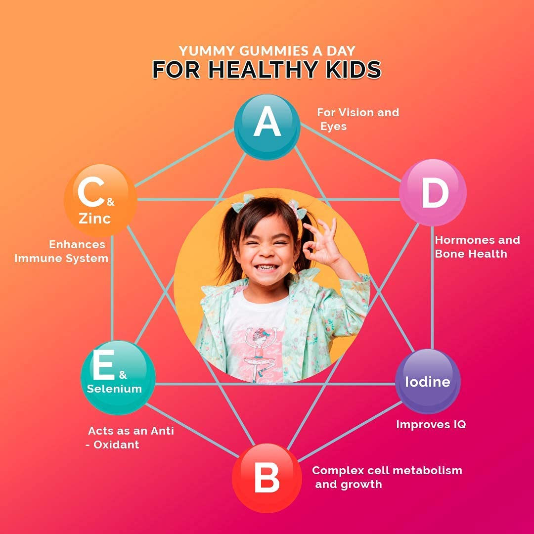 Organic Touch British Life Sciences Happi Kidz Multivitamin Gummies for Kids (60 Gummy Bears) with Vitamins and Minerals for Growth and Immunity, Orange & Strawberry Flavour