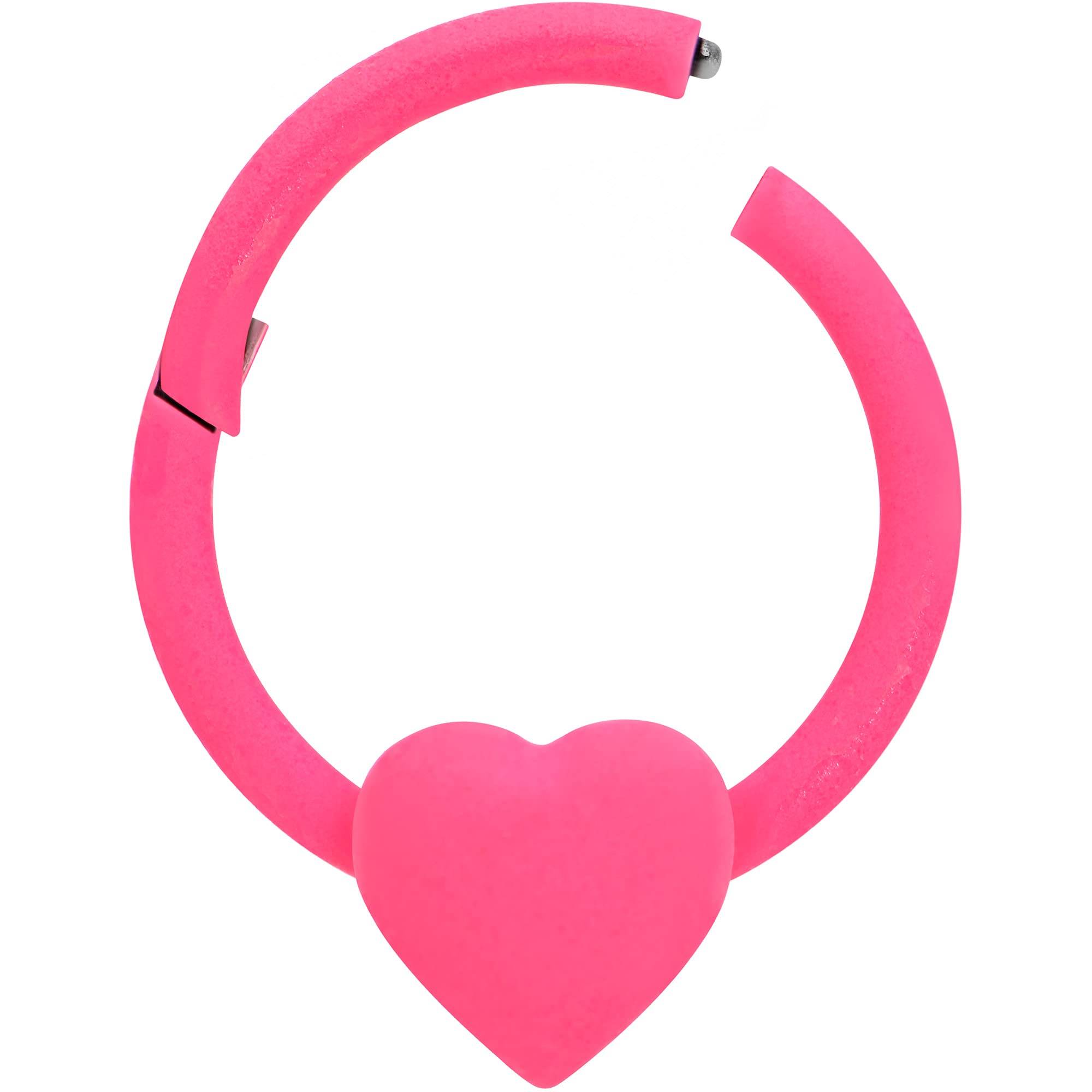 Body Candy Women 16G Pink Matte Steel Hinged Segment Ring Seamless Cartilage Nipple Ring Heart Nose Hoop 3/8