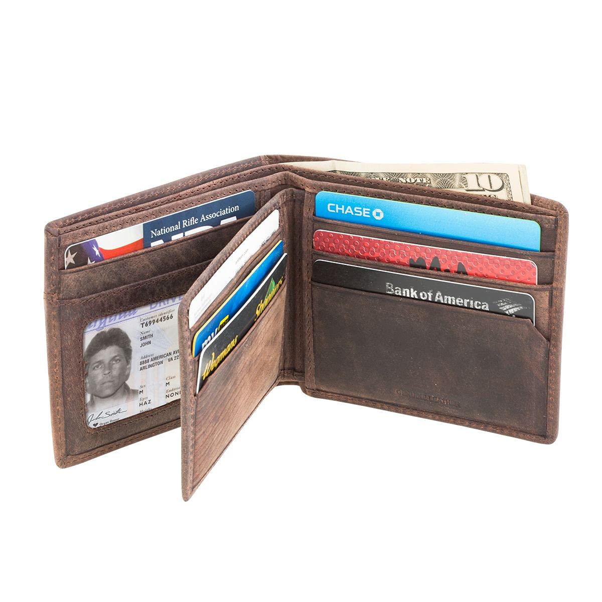 NRA 5-in-1 RFID-Blocking Wallet, Bifold Leather Card Holder Wallet, Brown