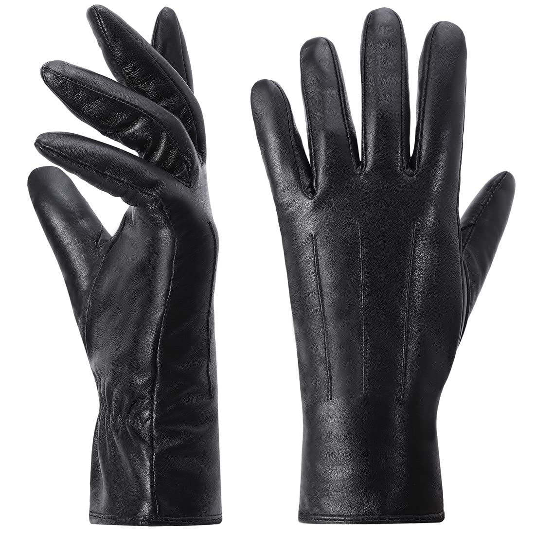 Harssidanzar Women's Leather Gloves,Winter Warm Cashmere Lining Touchscreen Texting Warm Driving Lambskin Leather Gloves GL017,Black, Size M