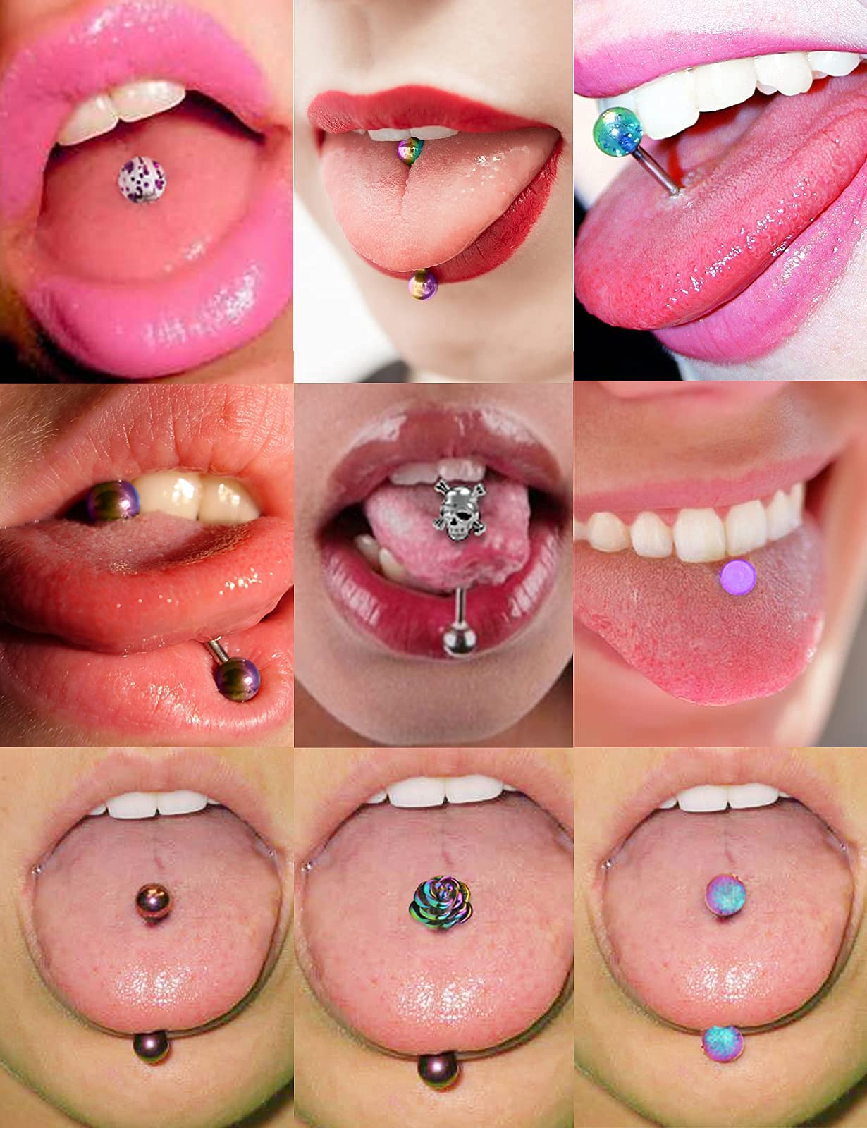 Ylqjksk Tongue Rings Surgical Steel 14G Tongue Piercing Jewelry Plastic Tongue Rings for Women Men Clear CZ Acrylic Skull Ghost Pill Glow Dark Flower T Shape Glitter Tongue Ring Rainbow 5/8inch 16MM