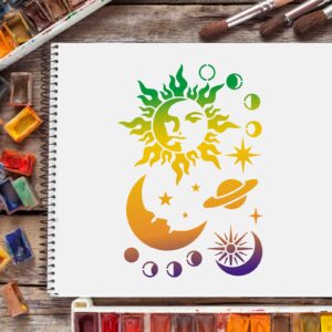 FINGERINSPIRE Moon Sun Planet Stencil Decoration Template 29.7x21cm/11.6x8.3 inch Plastic Space Planet Stars Drawing Painting Stencils Rectangle Reusable Stencils for Painting and DIY Projects