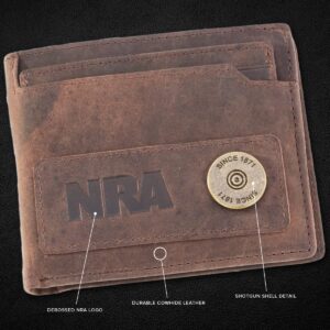 NRA 5-in-1 RFID-Blocking Wallet, Bifold Leather Card Holder Wallet, Brown