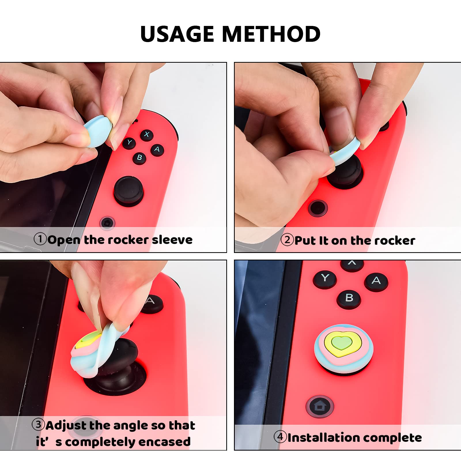 DLseego Thumb Grip Caps Compatible with Switch & Lite & OLED, Cute Joystick Caps Soft Silicone Protective Stick Cover 3D Analog 4PCS Grip Buttons for Joy Con Console Controller - Cute Kitty