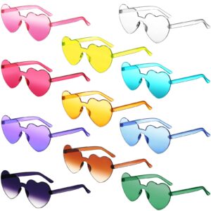 TOODOO 11 Pairs Heart Shaped Rimless Sunglasses Candy Color Sunglasses Heart Sunglasses Bachelorette Party Sunglasses Summer Eyewear for Women Men Trendy Party Favor(Candy Colors)