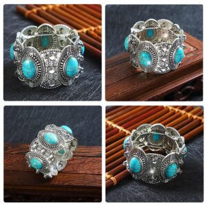 ABJFJE Fashion Imitation Turquoise Elastic Strands Bracelet Retro Bohemian Charm Statement Beaded Handmade Bracelet for Women Costume Jewelry