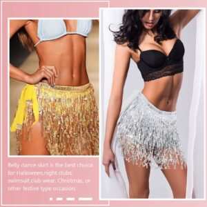 Sequin Fringe Skirts Belly Dance Skirt Festival Tassel Skirt Hip Scarf Wrap Outfit Costumes for Women and Girls (Silver, Gold)