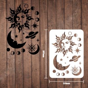 FINGERINSPIRE Moon Sun Planet Stencil Decoration Template 29.7x21cm/11.6x8.3 inch Plastic Space Planet Stars Drawing Painting Stencils Rectangle Reusable Stencils for Painting and DIY Projects