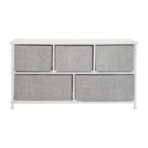 Flash Furniture Harris 5-Drawer Storage Chest of Drawers, Modern Bedroom Dresser with 5 Easy Pull Fabric Drawers and Engineered Wood Top, Light Gray