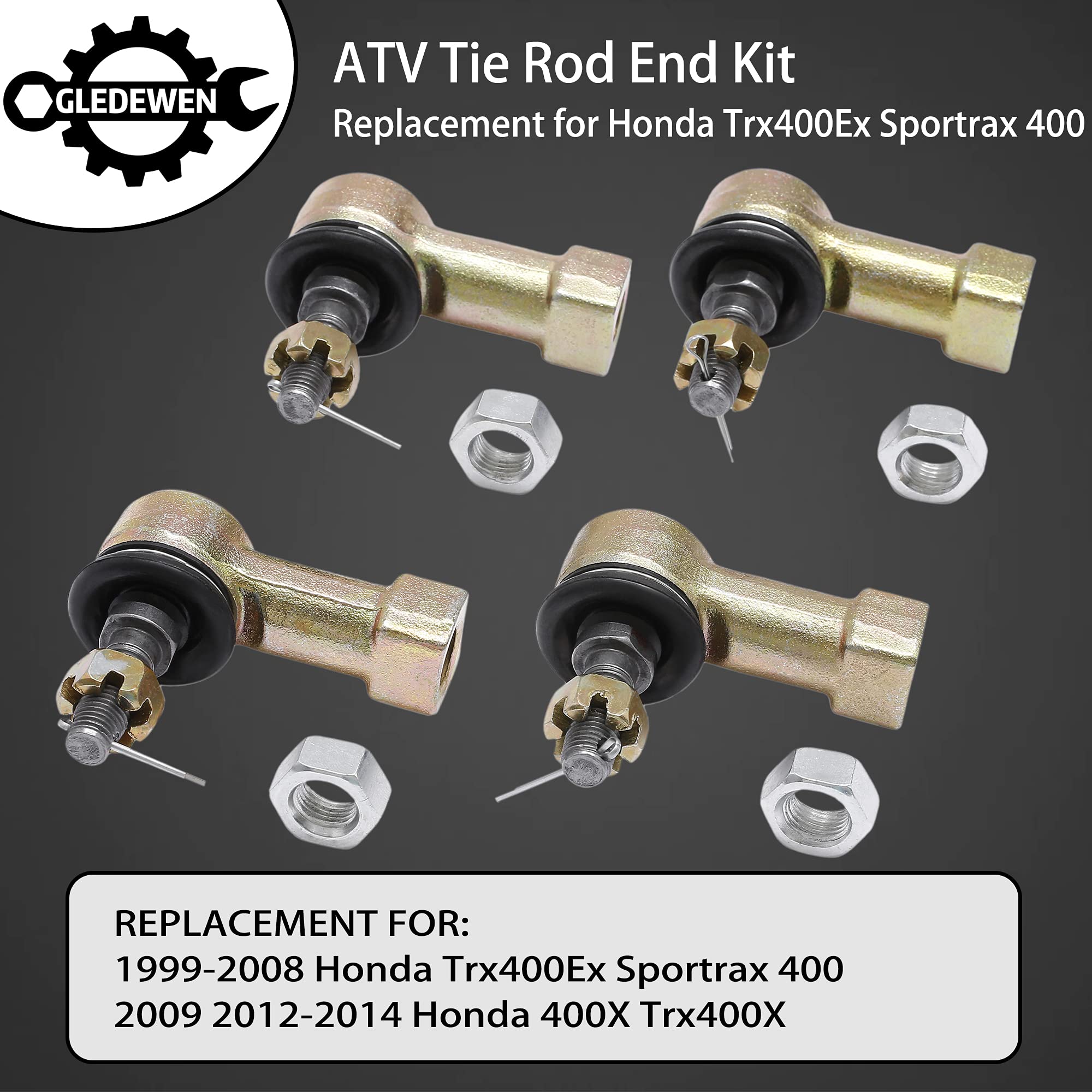 Tie Rod Ends 4PCS & Tie Rod 2PCS Kit, Compatible With 1999-2008 Honda Sportrax 400, 2009-2014 Honda Trx400X, Ball Joint Set, ATV UTV Part Accessories