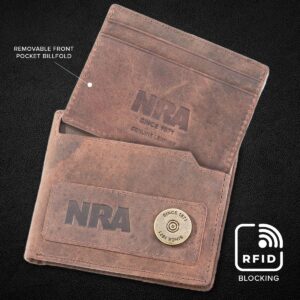 NRA 5-in-1 RFID-Blocking Wallet, Bifold Leather Card Holder Wallet, Brown