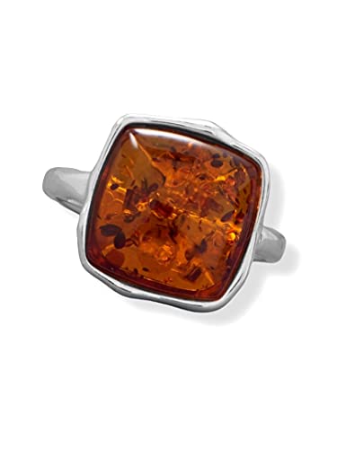 AzureBella Jewelry Baltic Amber Ring Square with Hammered Sterling Silver (8)