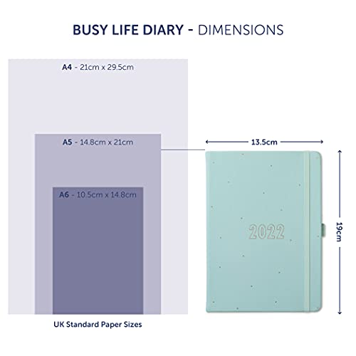 Busy B Busy Life Diary January to December 2022 - A5 Blue Faux Leather Week to View Planner with Dual Schedules, Pen Holder and Pockets