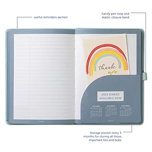 Busy B Busy Life Diary January to December 2022 - A5 Blue Faux Leather Week to View Planner with Dual Schedules, Pen Holder and Pockets