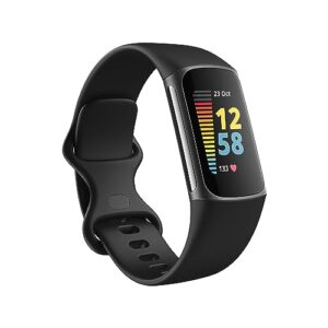 fitbit charge 5 advanced health & fitness tracker with built-in gps, stress management tools, sleep tracking, 24/7 heart rate and more, black/graphite, one size (s &l bands included)