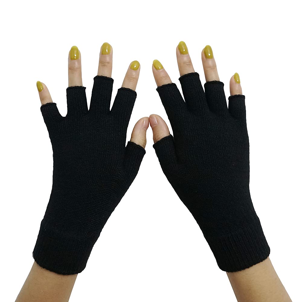 Lemoyoung Women's Mid-Weigh Cashmere Fingerless Gloves Soft Warm Gloves (Black)