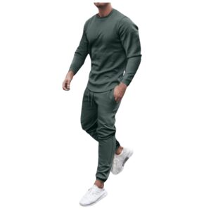 workout set for men's trendy solid color long sleeves t-shirt sweatshirt tops sweatpant tracksuit two-piece suit