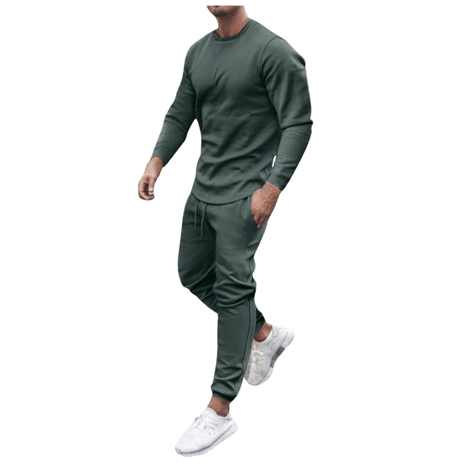 Workout Set for Men's Trendy Solid Color Long Sleeves T-Shirt Sweatshirt Tops Sweatpant Tracksuit Two-Piece Suit