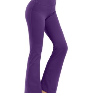 Promover Bootcut Yoga Pants for Women High Waist Print Dress Bootleg Workout Pant for Casual Work (Dark Purple-31,L)