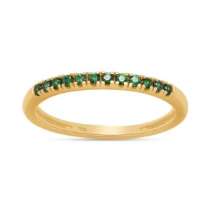 affy round cut simulated green emerald stackable anniversary wedding band ring in 14k yellow gold plated 925 sterling silver ring for women ring size-8.5