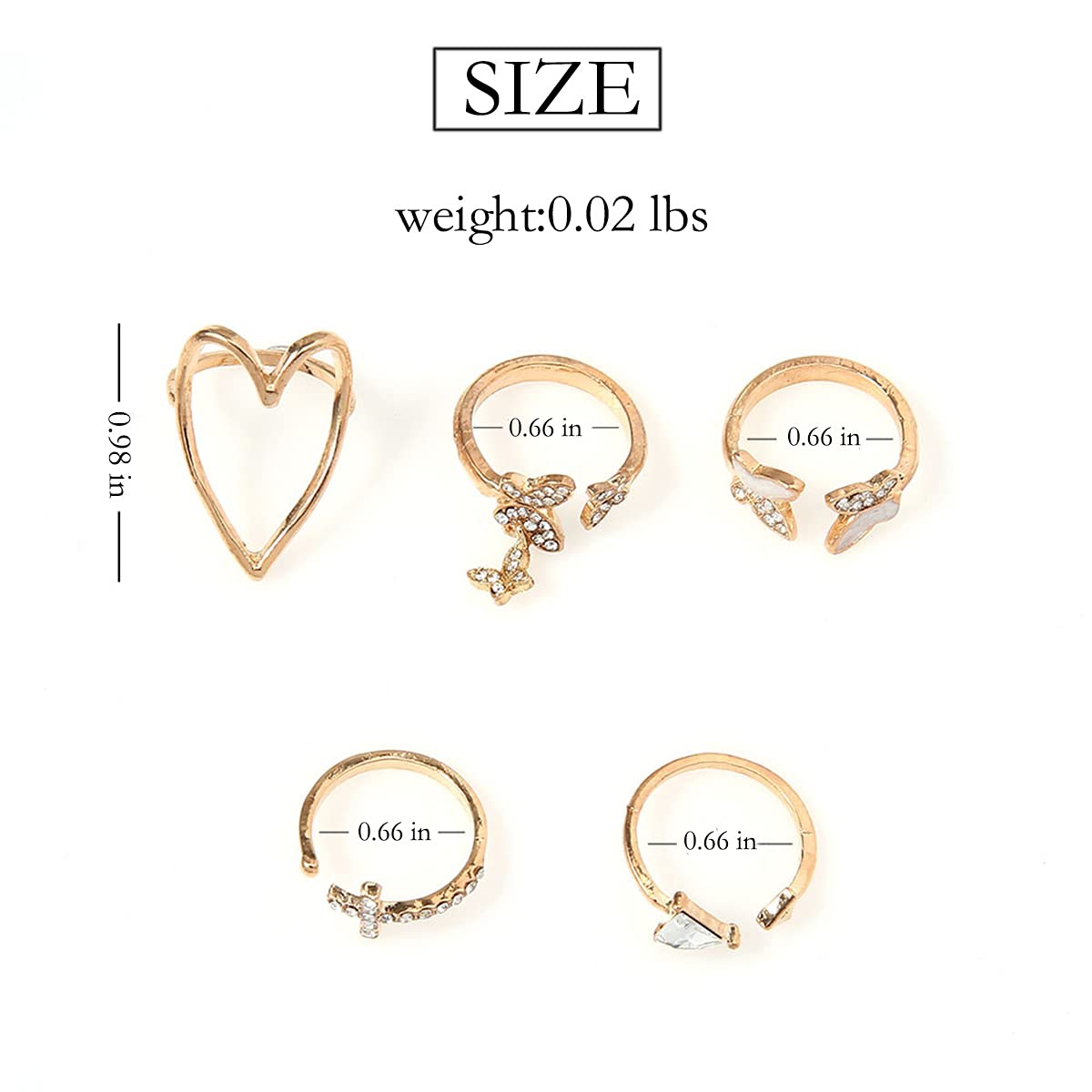 Bufenia Gold Butterfly Rings Set Crystal Joint Knuckle Finger Rings Heart Cross Stackable Rings for Women