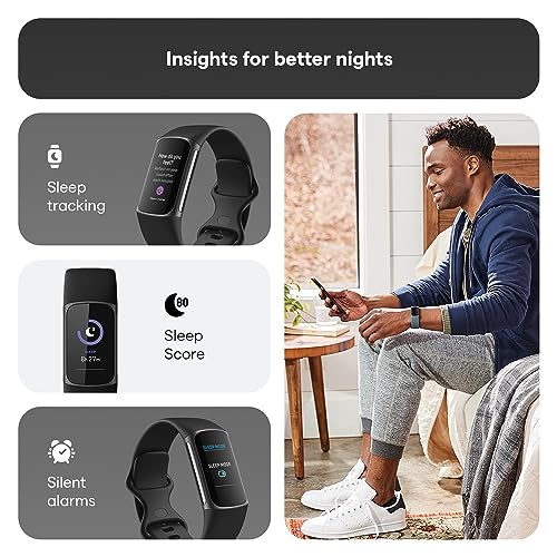 Fitbit Charge 5 Advanced Health & Fitness Tracker with Built-in GPS, Stress Management Tools, Sleep Tracking, 24/7 Heart Rate and More, Black/Graphite, One Size (S &L Bands Included)