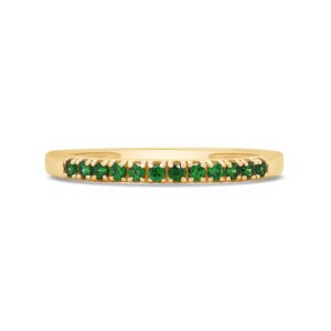 AFFY Round Cut Simulated Green Emerald Stackable Anniversary Wedding Band Ring In 14K Yellow Gold Plated 925 Sterling Silver Ring For Women Ring Size-8.5