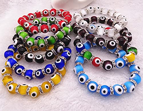 Colorful Turkish Glass Bead Good Luck Protection Evil Eye Stretch Bracelet Rondelle Crystal Spacer Stackable Protection More Colors for Women Teens - Red