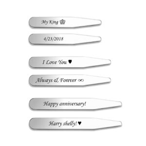 bopreina 6pcs personalized custom metal collar stays for men stainless steel dress shirt collar stays for men, 3 sizes