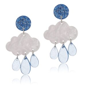 slsf unique lightweight cute creative clouds water droplets dangle drop earrings acrylic weather (blue)