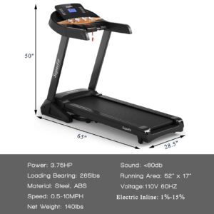 GYMAX 3.75HP Folding Treadmill, 1-15% Automatic Incline Treadmill with GYMAX App Control, 12 Preset & 3 Custom Programs, Heart Rate Monitor, Home Gym Cardio Training Machine