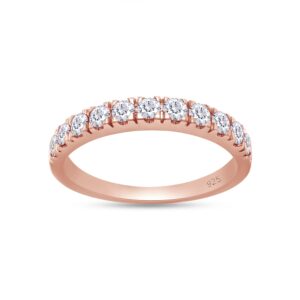 AFFY 3/4 Carat Round Cut Natural White Diamond Wedding Band Ring In 14K Rose Gold Over Sterling Silver (Clarity : I2-I3, Color : I-J, 0.75 Cttw) Ring Size-10