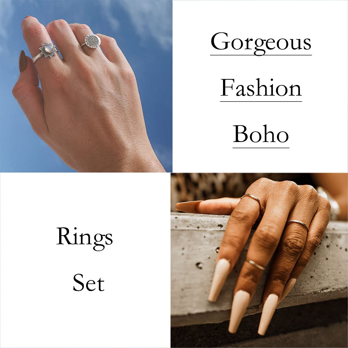 Bufenia Gold Butterfly Rings Set Crystal Joint Knuckle Finger Rings Heart Cross Stackable Rings for Women