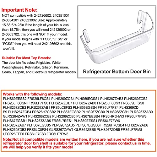 1x UPGRADE 240323002 Refrigerator Door Bin Shelf Replacement Part Compatible for Frigidaire Electrolux Refrigerator Bottom 2 Shelves on Refrigerator Side AP2115742 PS429725 AH429725 FGHS2631PF4A