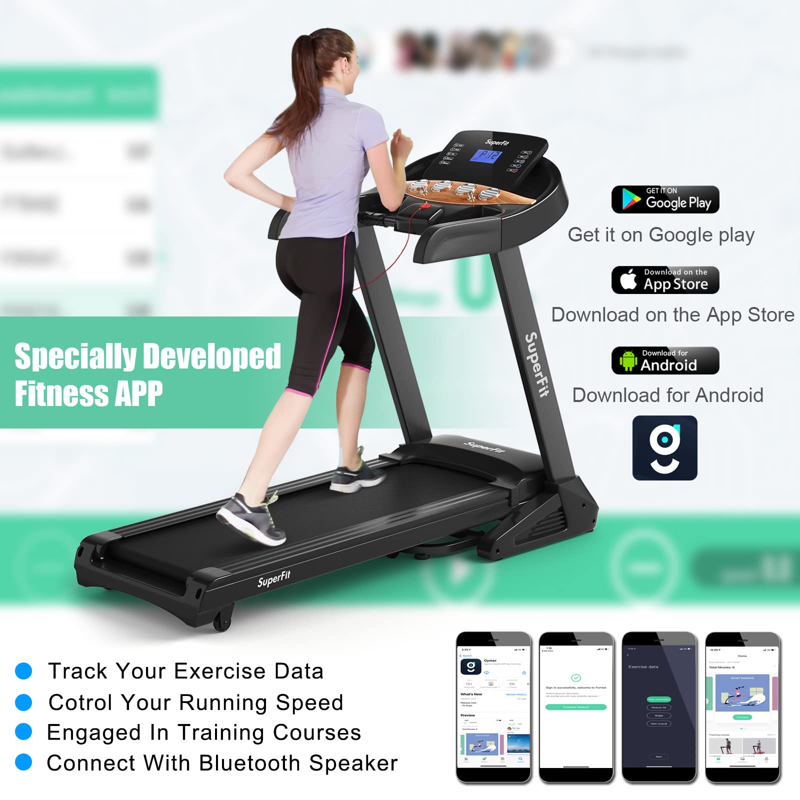 GYMAX 3.75HP Folding Treadmill, 1-15% Automatic Incline Treadmill with GYMAX App Control, 12 Preset & 3 Custom Programs, Heart Rate Monitor, Home Gym Cardio Training Machine