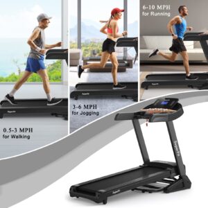 GYMAX 3.75HP Folding Treadmill, 1-15% Automatic Incline Treadmill with GYMAX App Control, 12 Preset & 3 Custom Programs, Heart Rate Monitor, Home Gym Cardio Training Machine