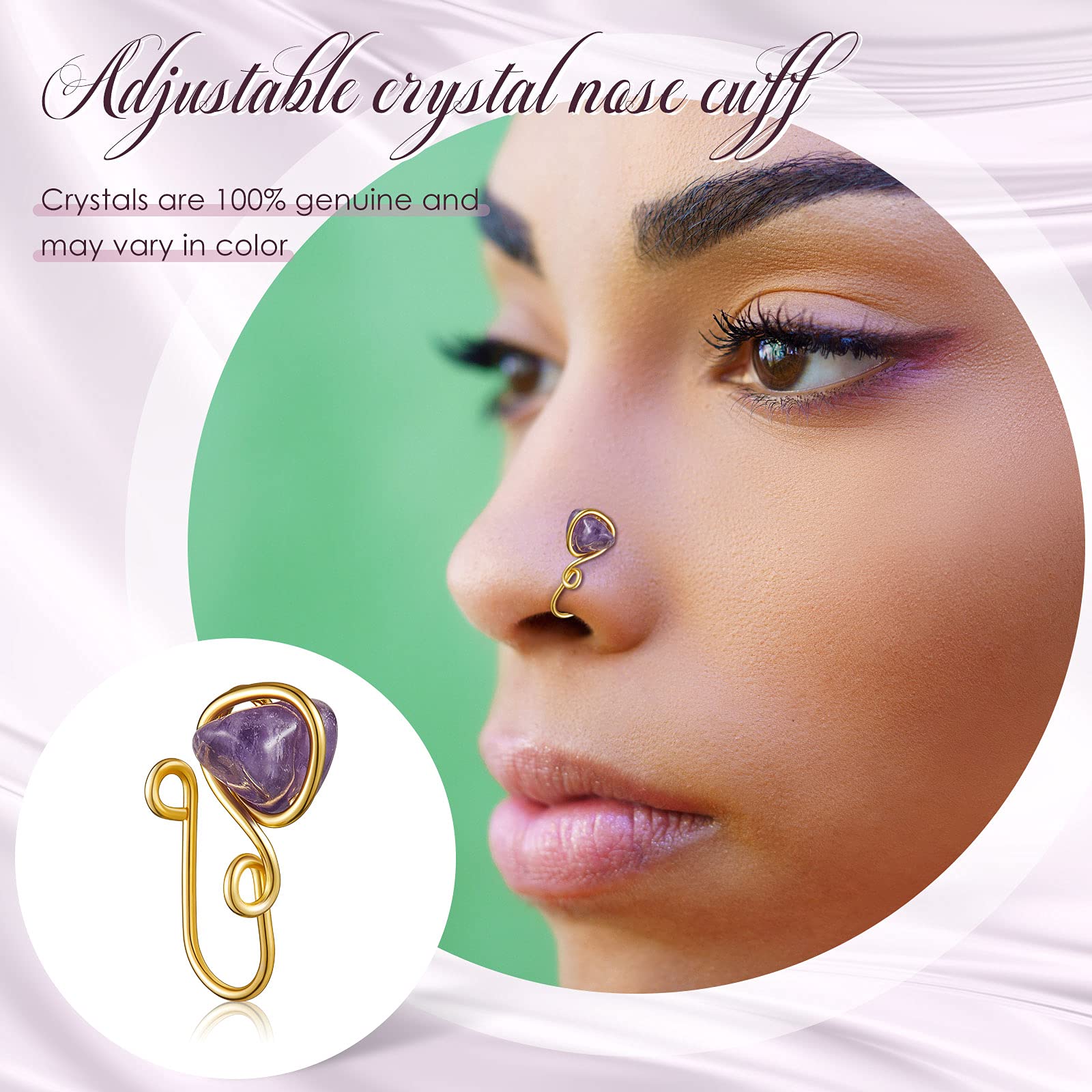 MTLEE 12 Pieces Crystal Stone Nose Cuff Rings African Nose Cuff Fake Nose Rings Adjustball Non Piercing African Rings for Women Men