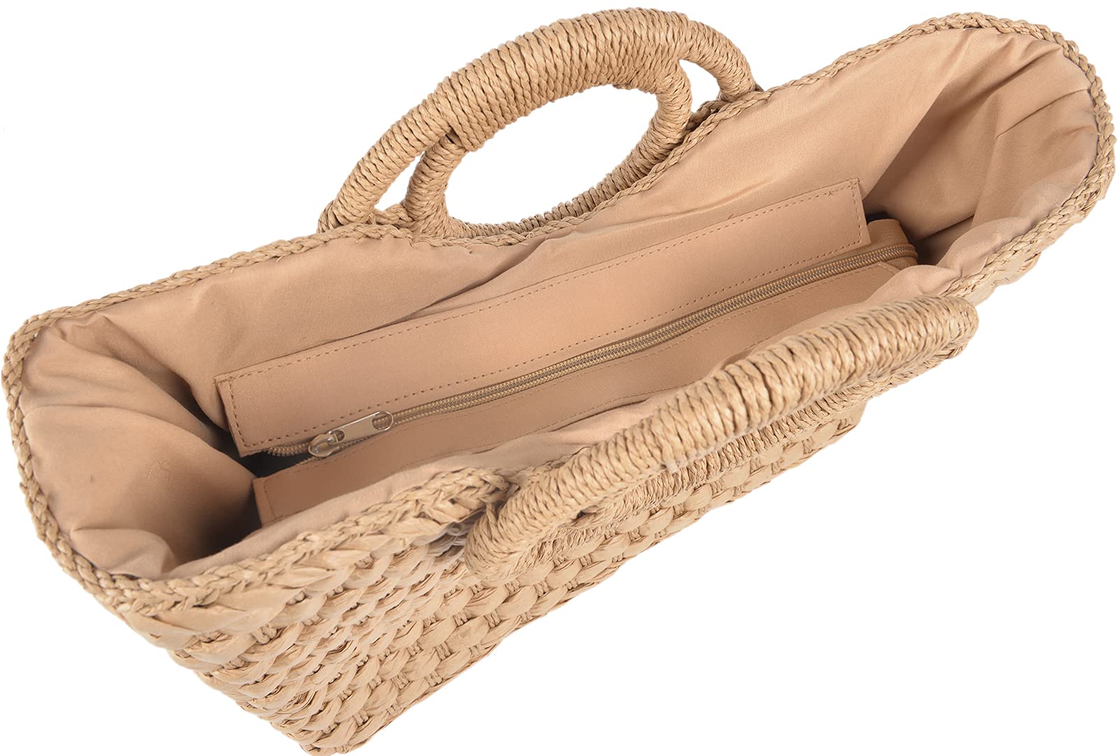 QZUnique Hand-woven Straw Bag Women Summer Beach Handbag Casual Satchel Retro Top Handle Tote Clutch