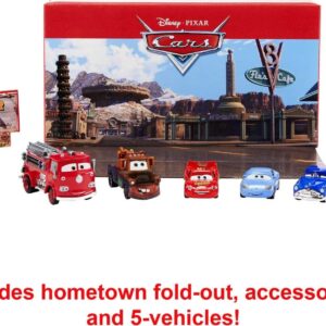 Mattel Disney and Pixar Cars Vehicle 5-Packs with 4 Character Toy Cars & 1 Red Fire Truck Inspired by Radiator Springs, Collectible Set