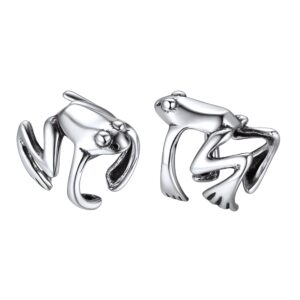 chicsilver women ear cuff earrings 925 sterling silver tree frog non-piercing cuff ear clip earrings punk gothic jumping frog animal wrap fake cartilage earrings