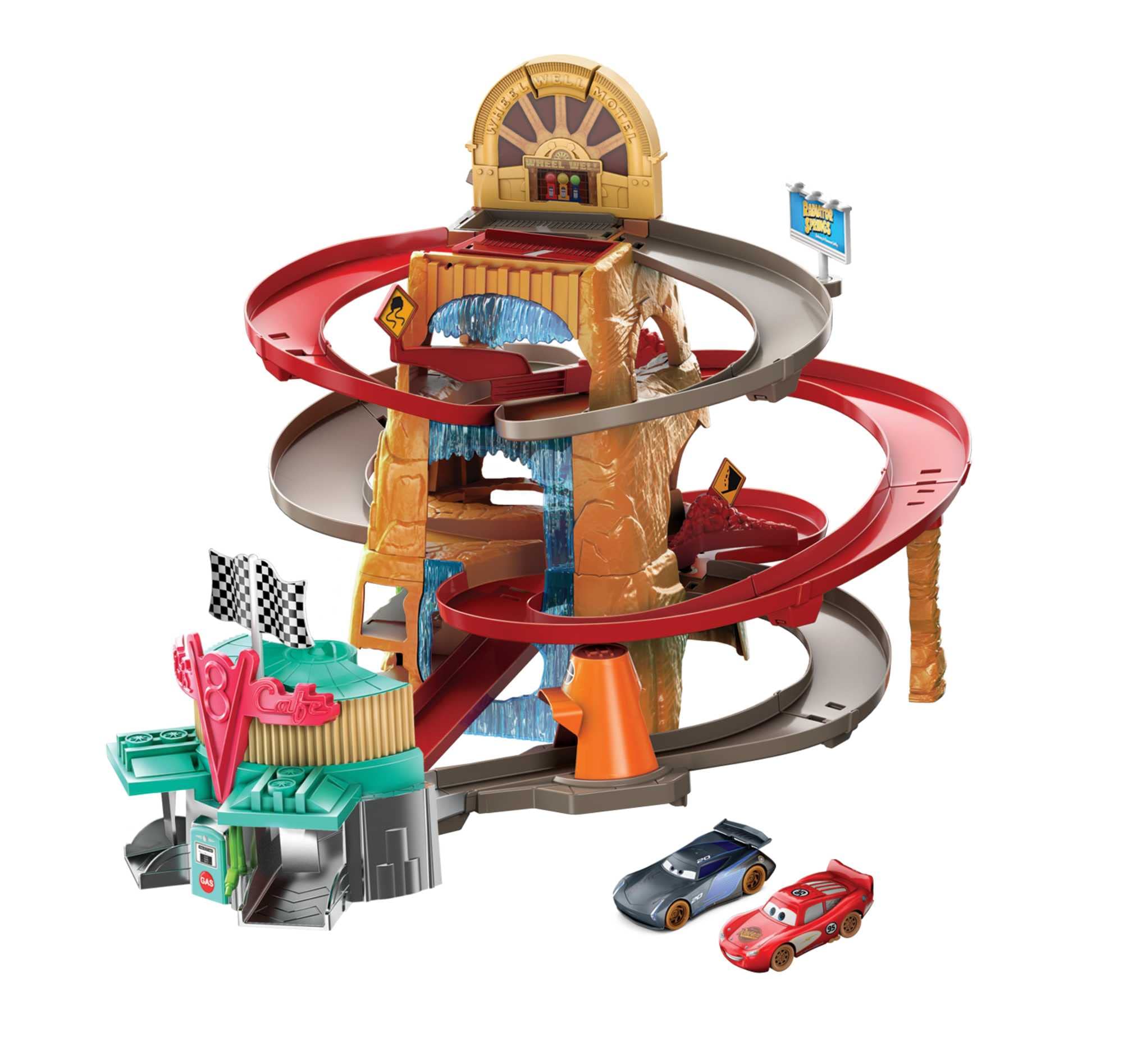 Mattel Disney and Pixar Cars Track Set, Radiator Springs Mountain Race Playset with 2 Toy Cars, Launcher & Winning Flag