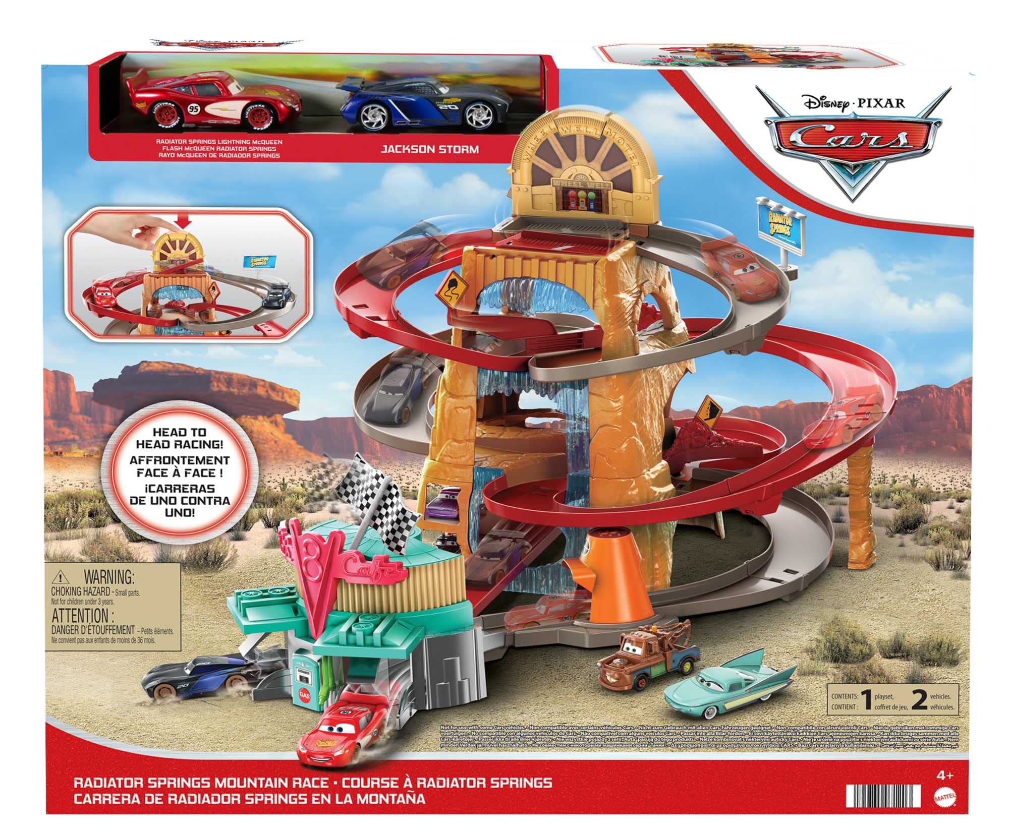 Mattel Disney and Pixar Cars Track Set, Radiator Springs Mountain Race Playset with 2 Toy Cars, Launcher & Winning Flag