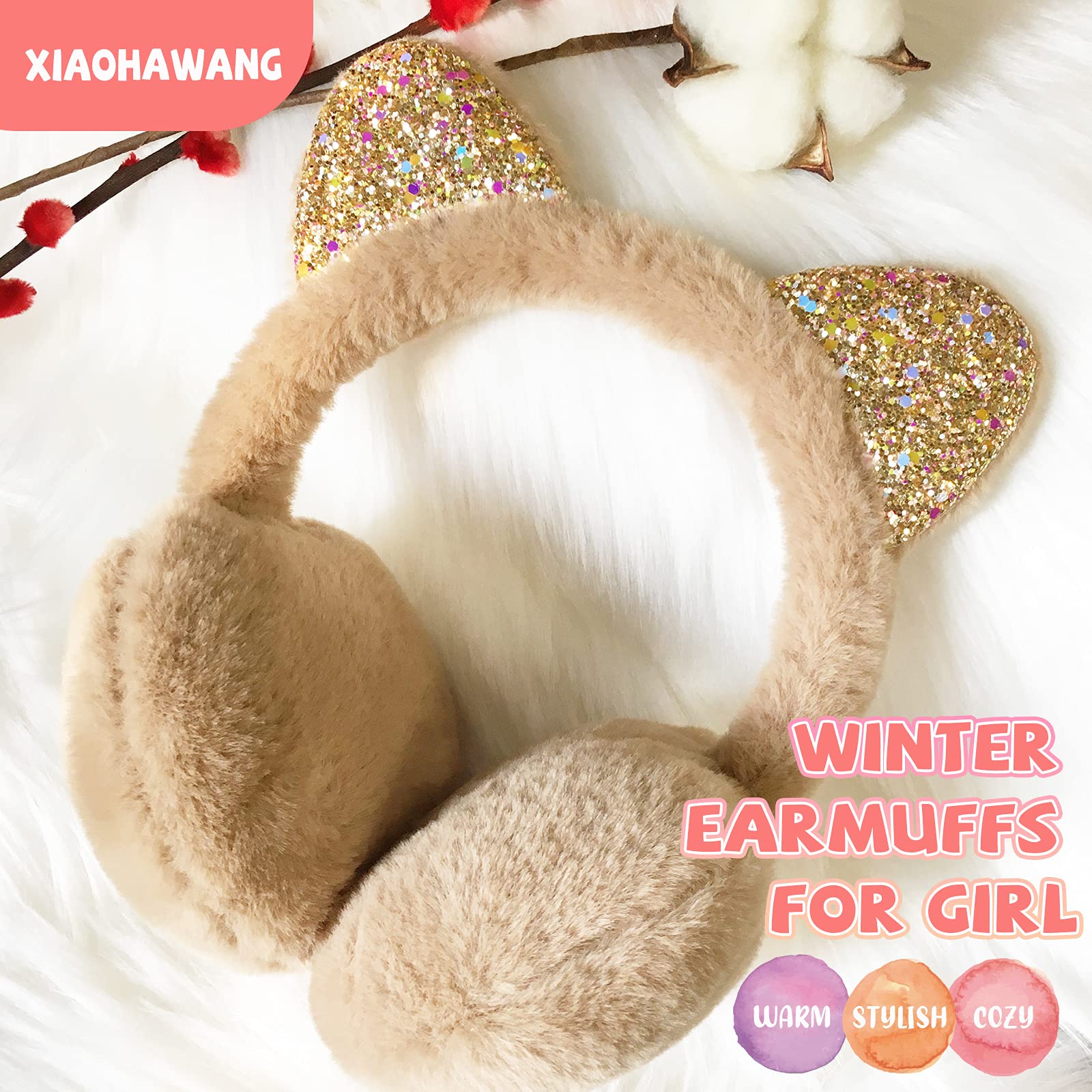 XIAOHAWANG Winter Earmuffs for Kids Girl Warm Ear Muffs Baby Boy Plush Padded Ear Warmer (C-LIGHT PINK)