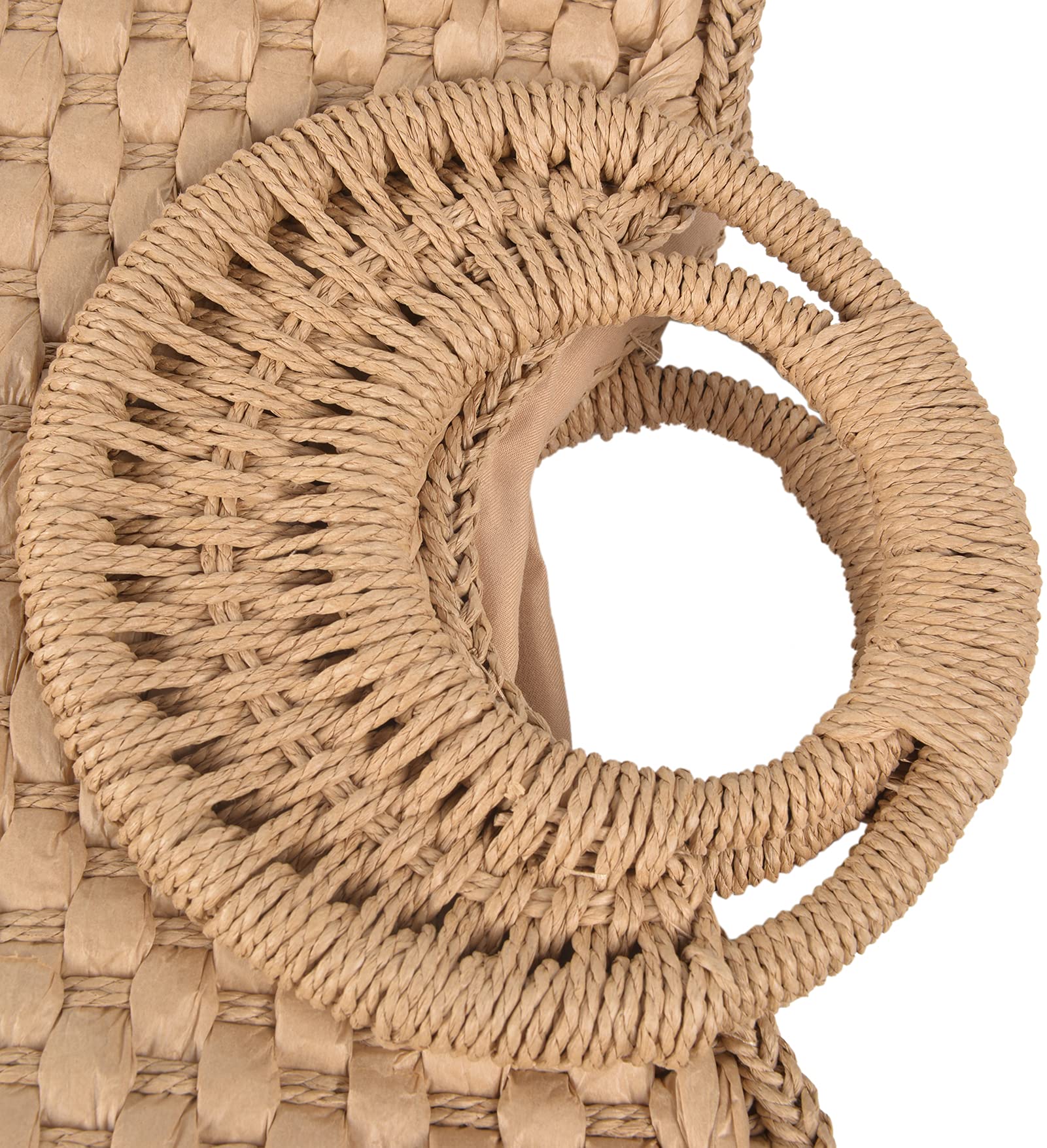 QZUnique Hand-woven Straw Bag Women Summer Beach Handbag Casual Satchel Retro Top Handle Tote Clutch